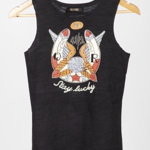 Musculosa Woman Stay Lucky Black